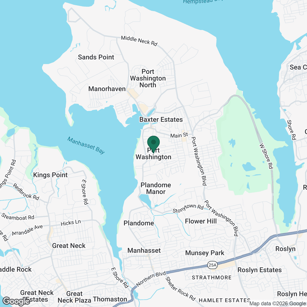 Map of Port Washington, NY, an active CrowList territory